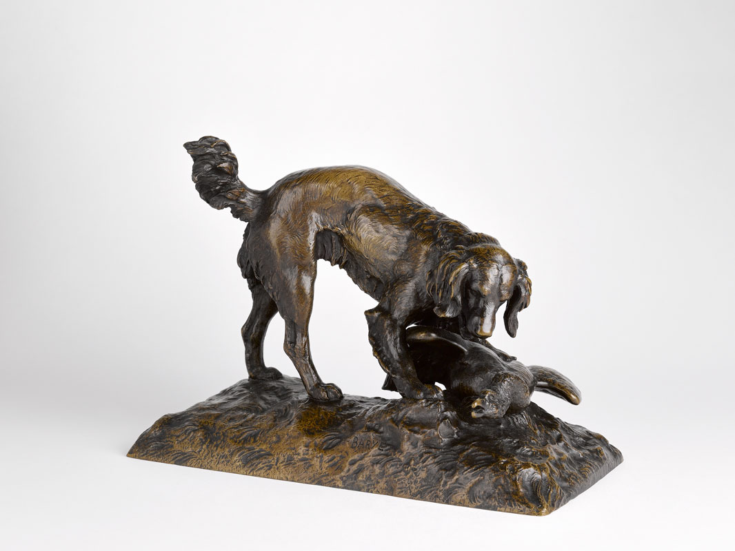 Antoine Louis BARYE ( Paris 1795 - Lille 1875 ) Chien flairant une oie. Musée Grobet-Labadié, Marseille.